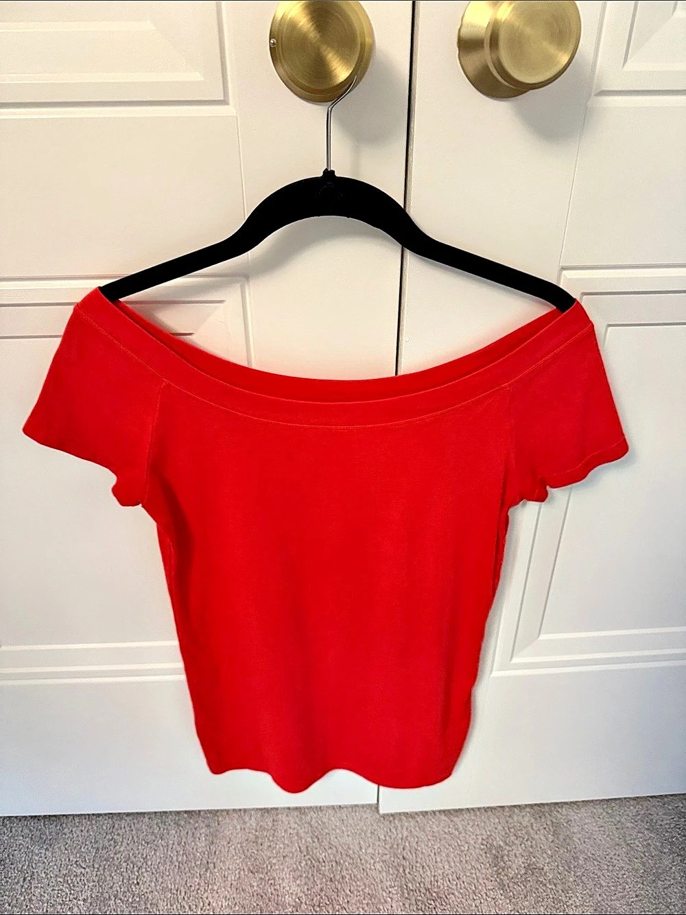 Lauren Ralph Lauren Ribbed Cotton-Blend Off-the-Shoulder Top Red Medium
